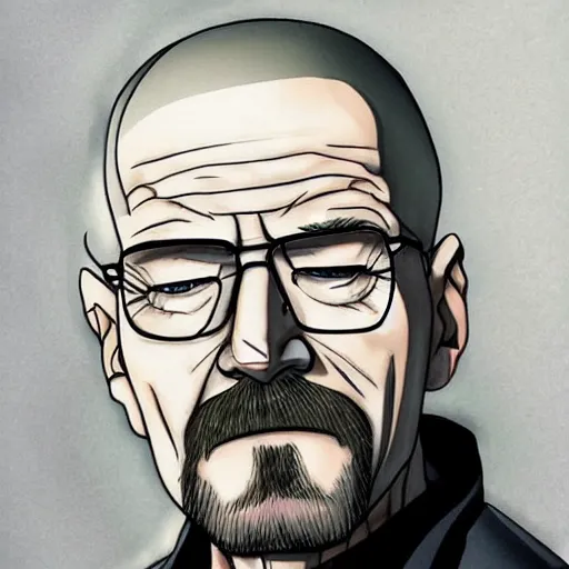 Image similar to Walter White from Breaking Bad in anime art style, highly detailed,