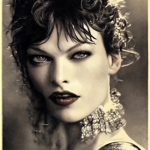 Prompt: milla jovovich by hans zatzka,