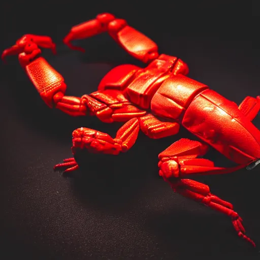 Image similar to closeup studio photograph of a red scorpion with a laser gatling gun, dramatic lighting, edited in photoshop