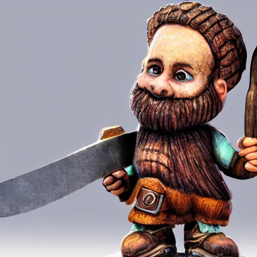 Image similar to bearded dwarf girl with axe, background bridge