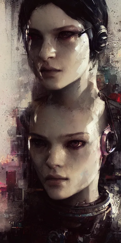 Prompt: female cyberpunk, beautiful face, rule of thirds, intricate outfit, spotlight, by greg rutkowski, by jeremy mann, digital painting