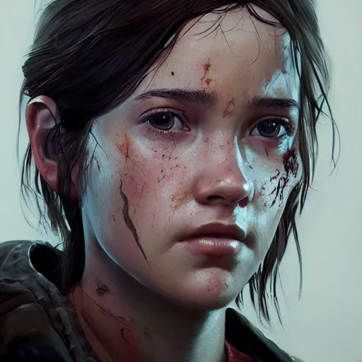 Image similar to 1 / 4 portrait painting of ellie from the last of us, detailed, artstation, greg rutkowski