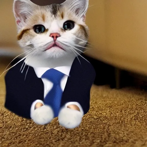 Image similar to thousands of little donald trumps run from cat