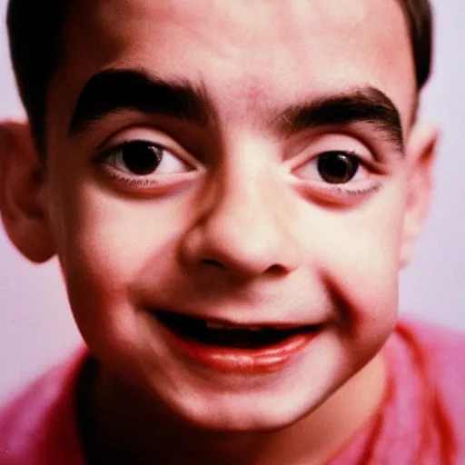 Prompt: a face portrait of rowan atkinson at 6 years old. photography.