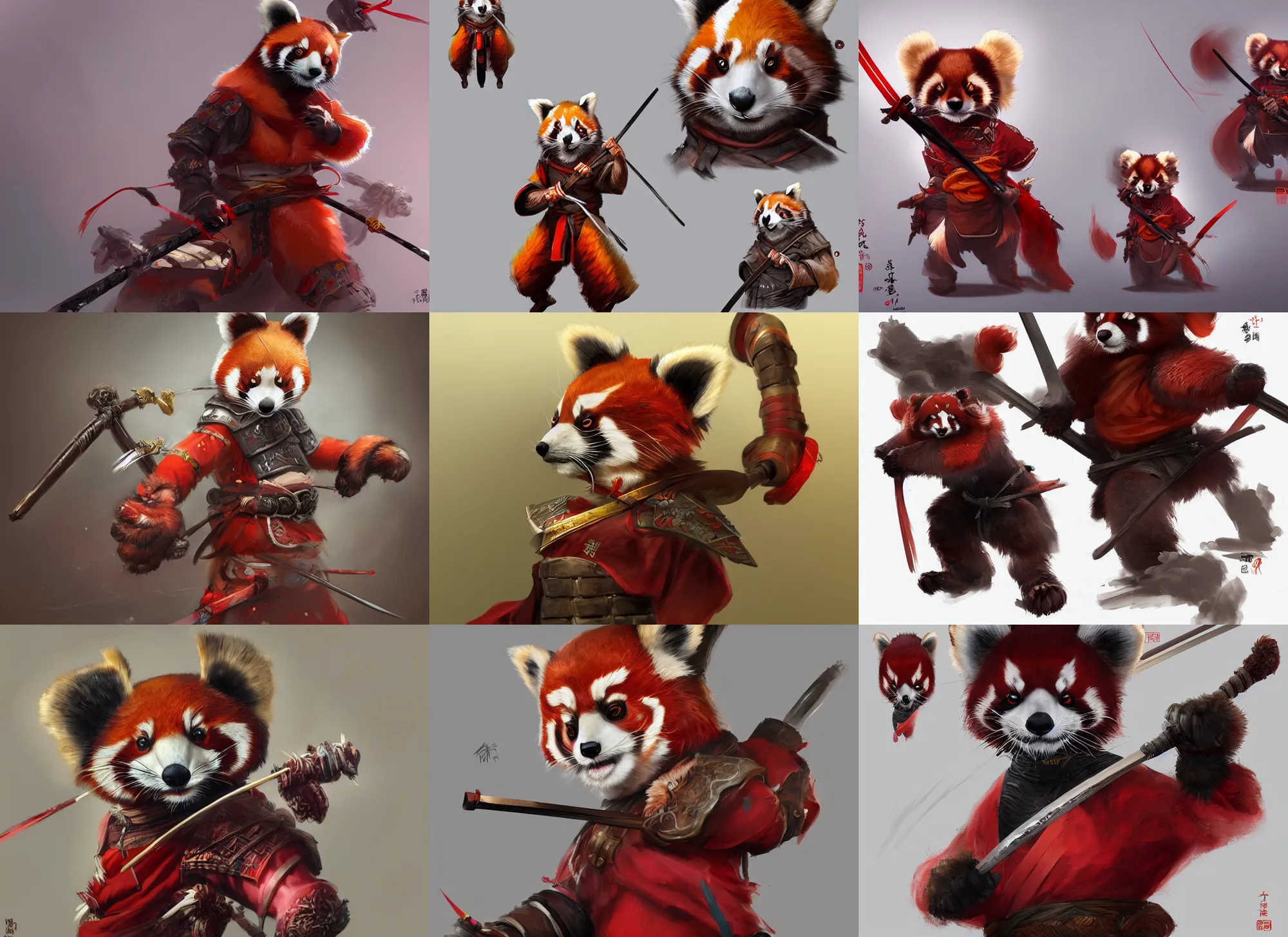 Prompt: detailed concept art of a chinese anthropomorphic red panda anthro samurai character by patryk stefaniak, darek zabrocki artstation,