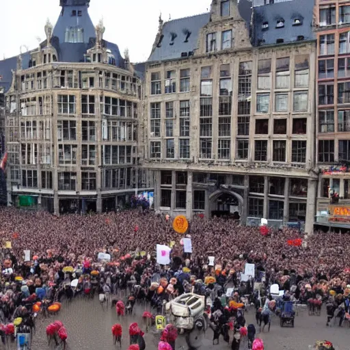 Image similar to cows protesting with farmers tractors on dam square