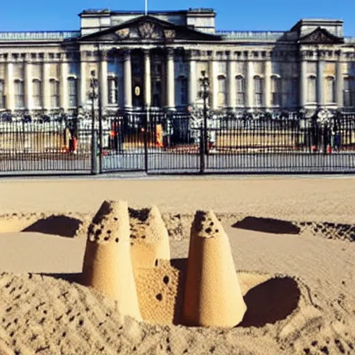 Image similar to buckingham palace as a sandcastle