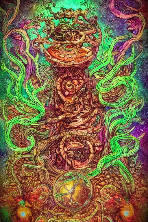 Image similar to creature sushi roots cactus elemental flush of force nature micro world fluo light deepdream a wild amazing steampunk baroque ancient alien creature, intricate detail, colorful digital painting