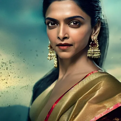 Prompt: Deepika Padukone wearing assamese mekhela, background: assam tea garden, clear makeup, clean hair, dry skin, clear skin, airbrushed, bright eye makeup, beautiful feminine body, photo by mario testino, 8k octane render, cinematic, hyper detailed, micro details, insanely detailed, trending on artstation, concept art