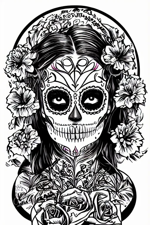 Prompt: illustration of a sugar skull day of the dead girl, art by arthur adams