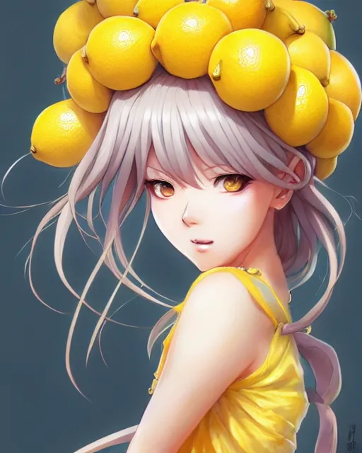 Image similar to character concept art of an anime goddess of lemons | | cute - fine - face, pretty face, realistic shaded perfect face, fine details by stanley artgerm lau, wlop, rossdraws, james jean, andrei riabovitchev, marc simonetti, and sakimichan, trending on artstation