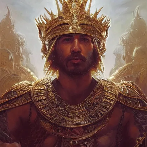 Stunning portrait of a warrior king. He wears an, Stable Diffusion