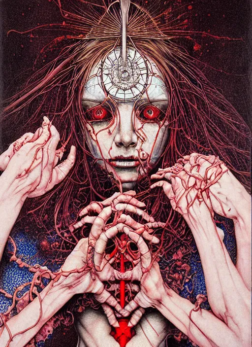 Image similar to realistic detailed image of a nurse performing an occult ritual in an old soviet public bathroom by Ayami Kojima, and Mark Brooks, Neo-Gothic, gothic, rich deep colors. Beksinski painting. art by Takato Yamamoto. masterpiece. ultra details, high quality, high resolution .