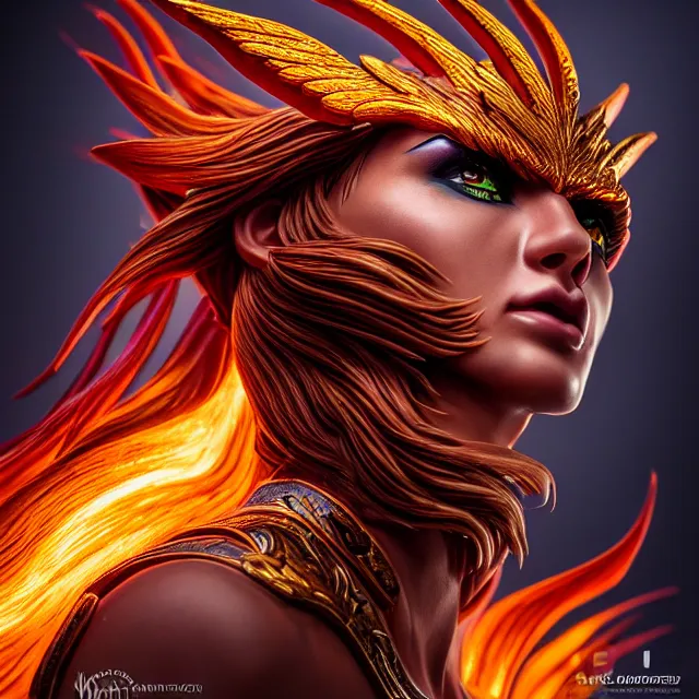 Image similar to phoenix warrior, artgerm, highly detailed, 8 k, hdr, close up, smooth, sharp focus, high resolution, award - winning photo