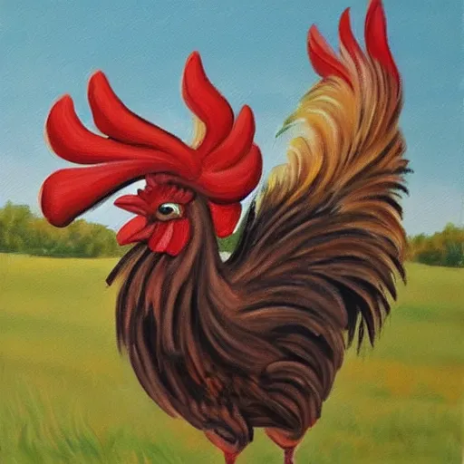 Prompt: painting of a rooster with human ears ear