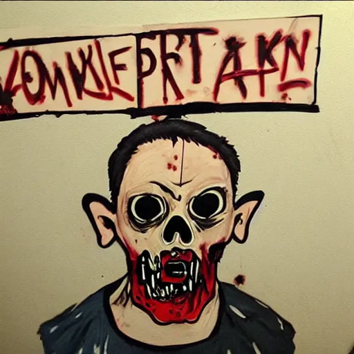 Prompt: zombie protestor sign art during the apocalypse