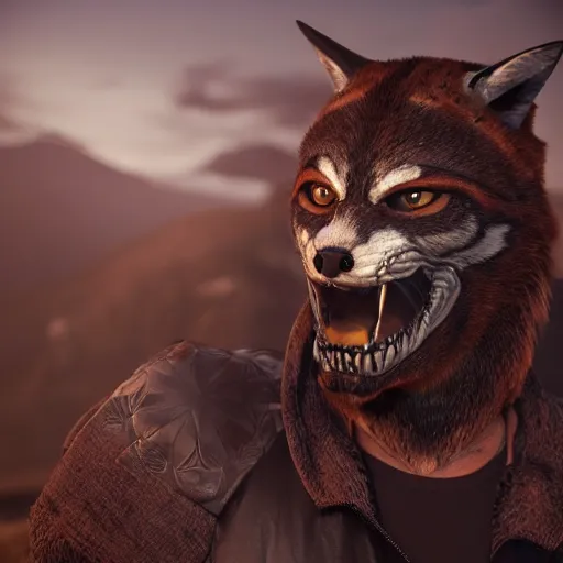 Prompt: highly detailed render of a man wearing a skull fox mask, vray render, unreal engine, highly detailed faces, thin body,