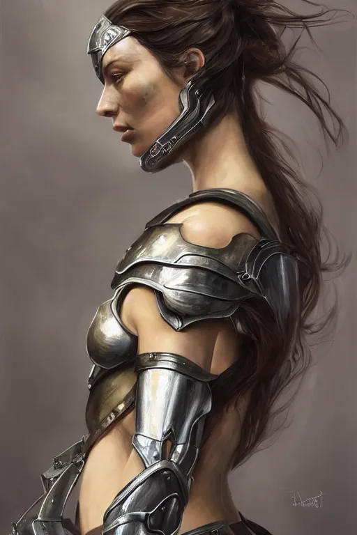 Image similar to a professionally painted portrait of Olivia Wilde, clothed in ancient battle armor, olive skin, long dark hair, beautiful bone structure, symmetrical facial features, intricate, elegant, digital painting, trending on Artstation, concept art, smooth, sharp focus, illustration, from Metal Gear by Ruan Jia and Mandy Jurgens and Artgerm and and william-adolphe bouguerea, award winning