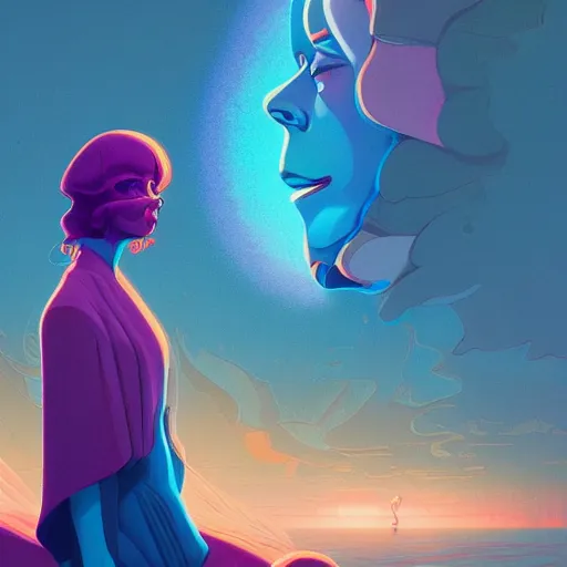 Prompt: steven universe, colourful breathtakingly weird beautiful powerful magical wonderfully majestic beautifully quirky incredibly cool character by michael whelan, moebius, beeple, dan mcpharlin, pascal blanche, symmetrical, serene expression, magical stormy reflections, smoke on water, sat down, 8 k artstation