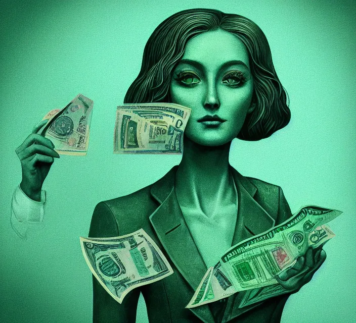 Image similar to cute anthropomorphic dollar by charlie bowater and anna dittmann and artgerm and clemens ascher, portrait, intricate, elegant, green mist, product shot, macro, symmetrical face, highly detailed, dramatic lighting, sharp focus, octane render, trending on artstation, artstationhd, artstationhq, unreal engine, 4 k, 8 k