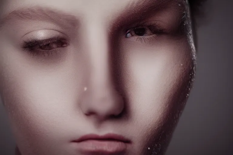 Image similar to a realistic portrait of a woman with scars on the face, volumetric lighting