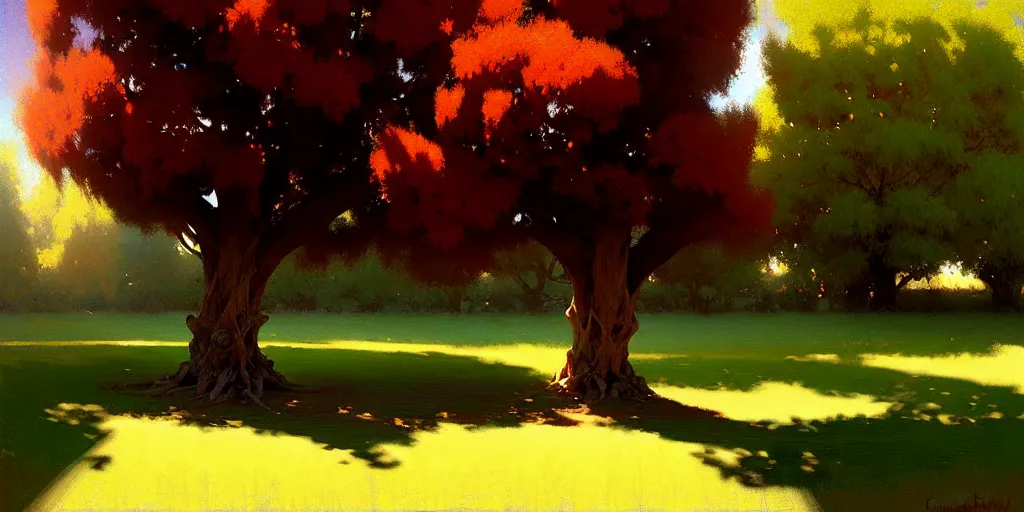 Prompt: digital art painting of a single tree in the middle of a front yard painted by craig mullins and gaston bussiere and greg rutkowski