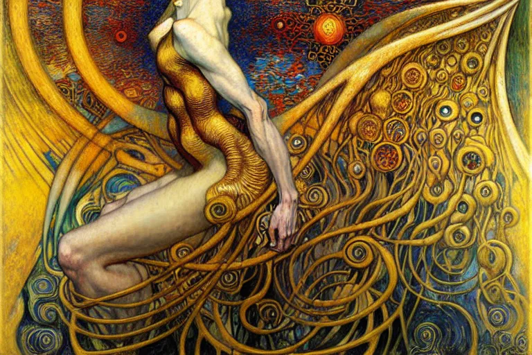 Image similar to Divine Chaos Engine by Karol Bak, Jean Delville, William Blake, Gustav Klimt, and Vincent Van Gogh, symbolist, visionary