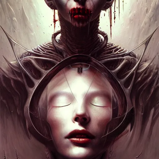 Image similar to a portrait of a beautiful vampire, sci-fi concept art by giger and beksinski and szukalski and wlop and pete mohrbacher, digital art, highly detailed, intricate, horror, sharp focus, Trending on Artstation HQ, deviantart, unreal engine 5, 4K UHD image