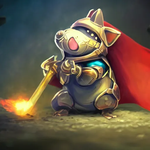 Prompt: an award winning, animation key frame of an adorable roborvski hamster, dressed as a knight, fighting a dragon, cute art style, colorful, cgi, unreal engine, ultra hd, high definition, high quality, crisp, sharp, smooth, 8 k resolution