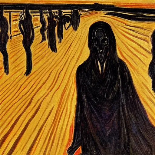 Image similar to painting of vengeance, in the style of munch, 8 k