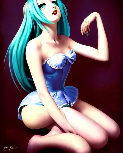 Image similar to Hatsune Miku by Gil Elvgren