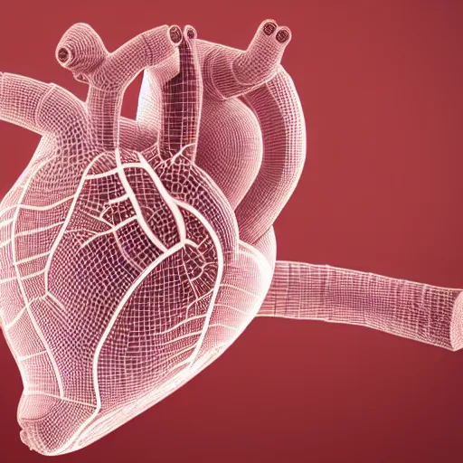 Image similar to A highly detailed and realistic 3D render of a human heart, with veins and arteries visible, medical illustration, 4k