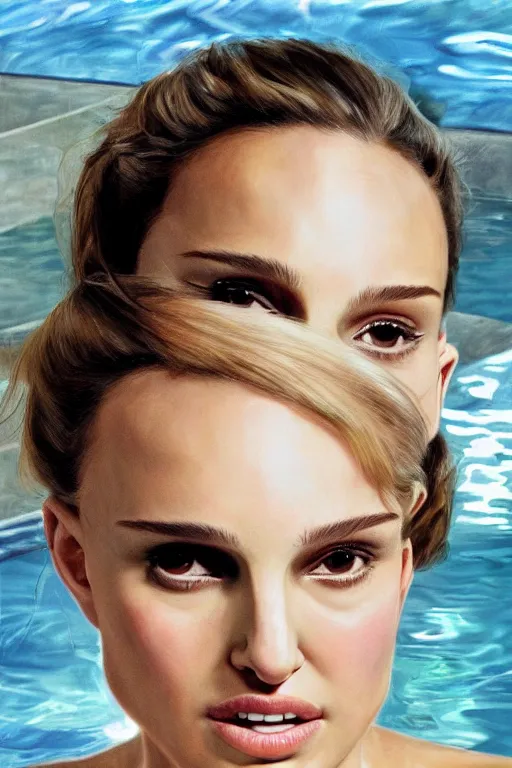 Prompt: Natalie Portman Next to the pool,digital art,ultra realistic,ultra detailed,art by Jenny Saville