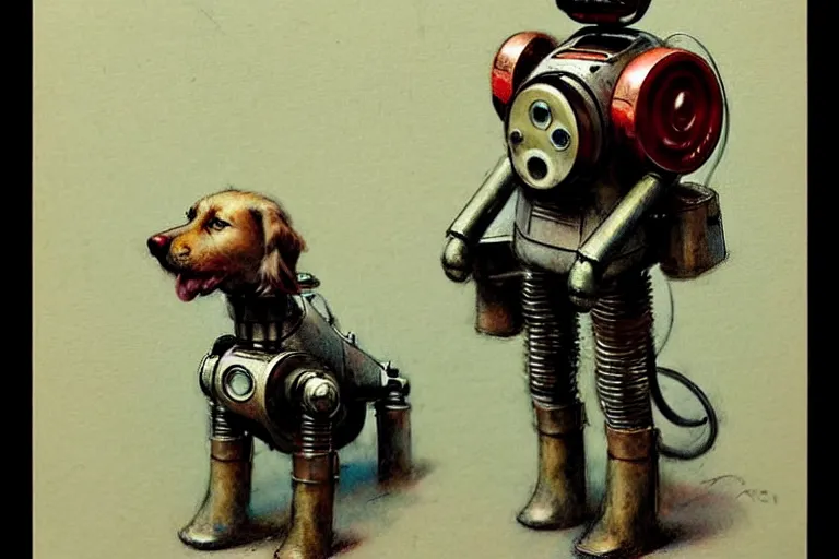 Image similar to adventurer ( ( ( ( ( 1 9 5 0 s retro future robot android dog. muted colors. ) ) ) ) ) by jean baptiste monge!!!!!!!!!!!!!!!!!!!!!!!!! chrome red