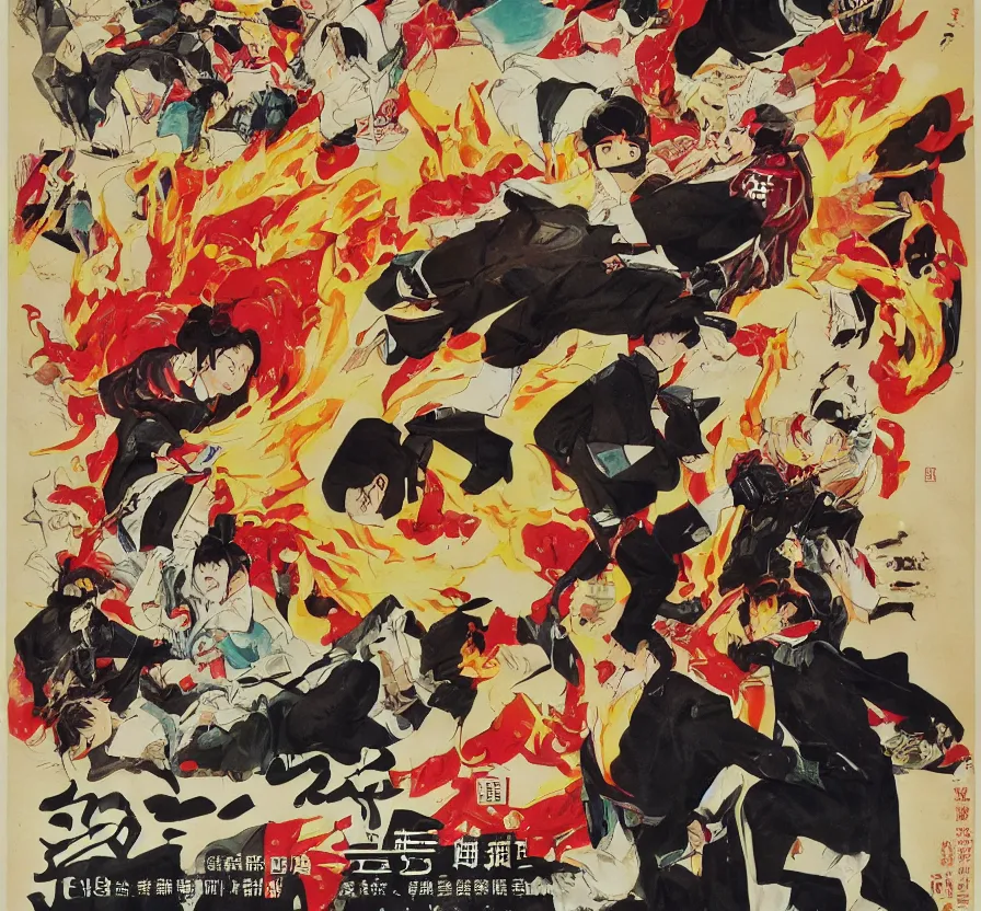 Prompt: genshin impact, film poster, explosion, qiqi