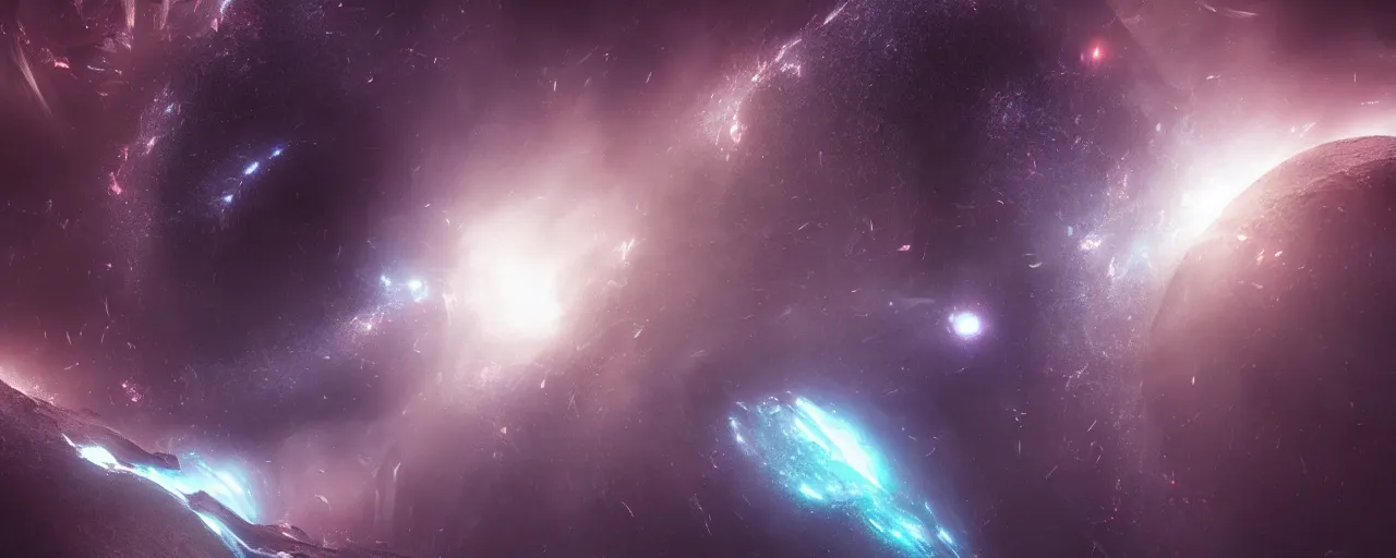 Image similar to a dark epic swirling galaxy, space scene, dark scifi, unreal engine, octane render, volumetric lighting