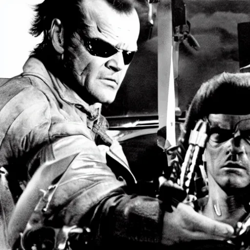 Prompt: Jack Nicholson playing Terminator, action scene