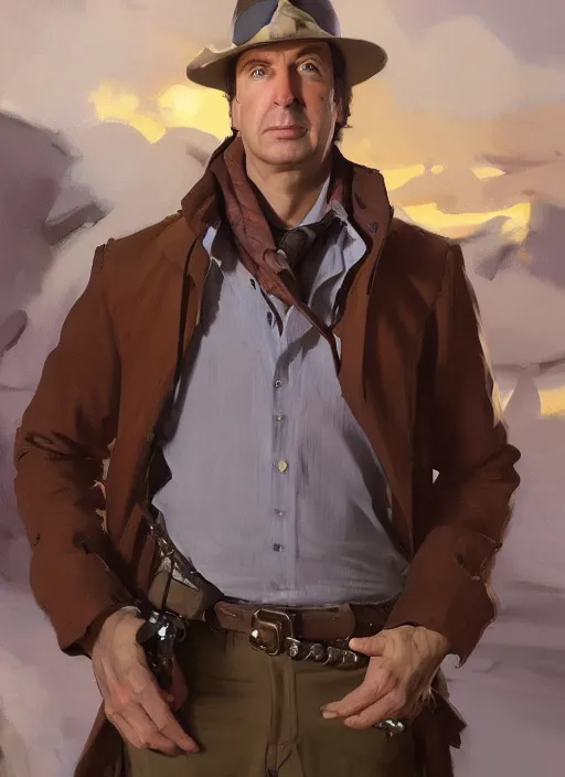 Image similar to portrait of saul goodman, jodhpurs hyperborea winter traveler treasure hunter greg manchess painting by sargent and leyendecker, fantasy, medium shot, asymmetrical, intricate, elegant, matte painting, illustration, hearthstone, by rhads, by greg rutkowski, by greg tocchini, by james gilleard, by joe fenton