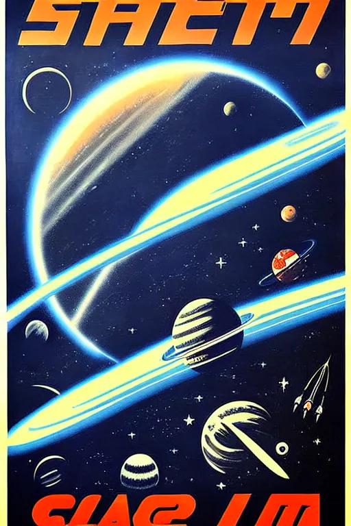 Prompt: space, spaceship, ussr poster, art by grewski