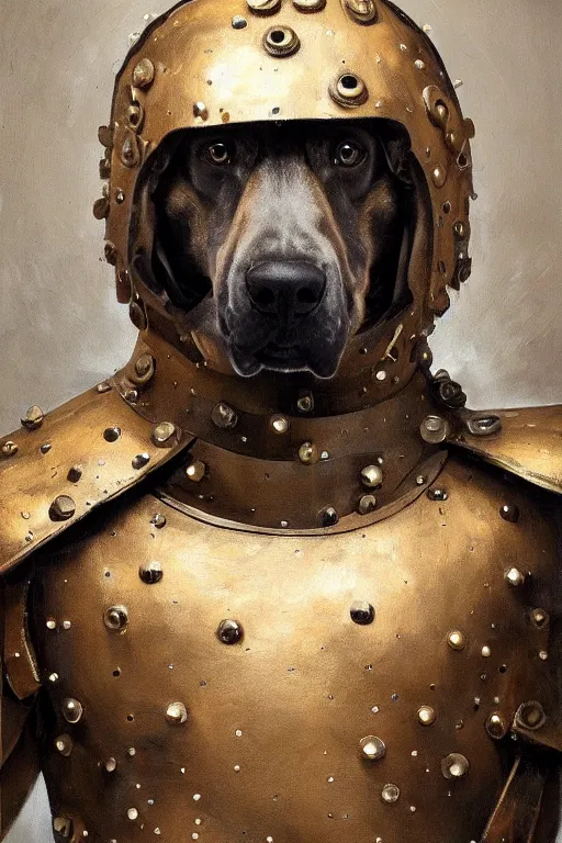 Prompt: Slavic dog head man, beautiful torso in leather armour, oil painting, hyperrealism, beautiful, high resolution, trending on artstation,