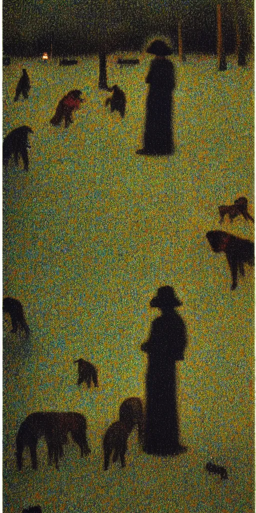 Image similar to a film still of ghost dog by jim jarmusch 1 9 9 9 movie, painted by georges seurat, impressionism, pointillism, detailed