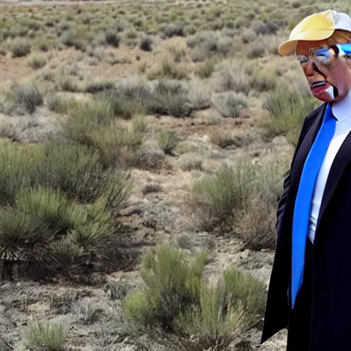 Image similar to a still image of Donald Trump as Walter White in an episode of Breaking Bad