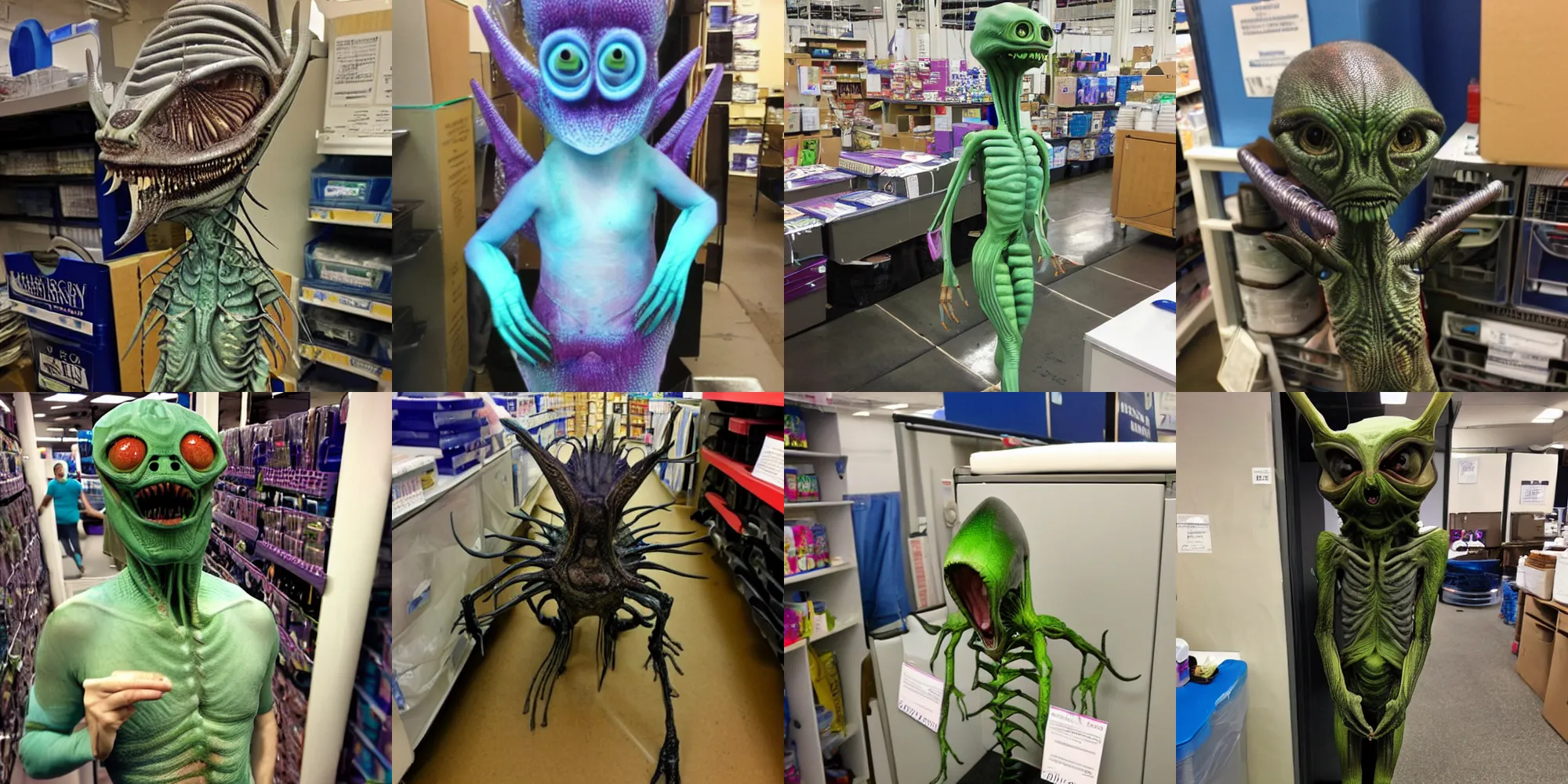 Prompt: Just one of the many alien inhabitants that live in the backrooms of Bed Bath and Beyond