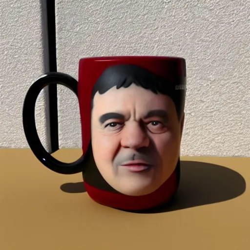 Image similar to a 3 d mug of an ugly mug on a mug, photorealistic,