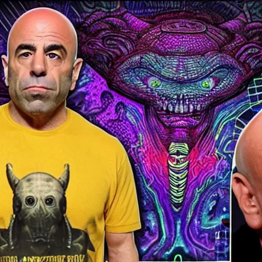 Image similar to joe rogan having a dmt trip with aliens