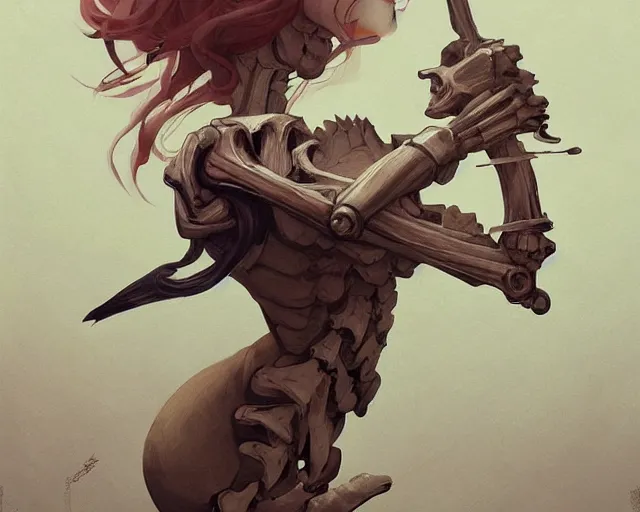 Image similar to young woman fighting a skeleton elegant, sharp focus, illustration, highly detailed, concept art, matte, trending on artstation, anime, art by james jean and artgerm and brian despain and alberto mielgo, greg rutkowski, wlop, ilya kuvshinov, strong strokes