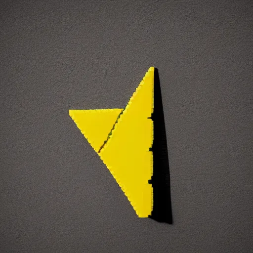 Image similar to a yellow triangle made of bricks with a top hat answering a phone, hyperrealism