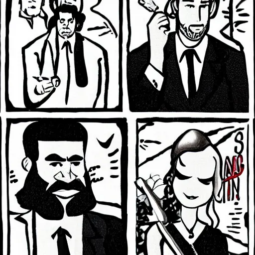 Image similar to caveman in the style of mad men show