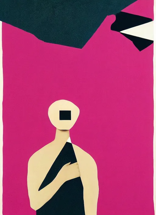 Prompt: a painting of a person with a pink background, a minimalist painting by Francesco Clemente, behance, suprematism, poster art, concert poster, movie poster