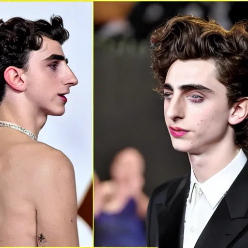 Image similar to timothee chalamet meets lady gaga, canon, highly realistic. high resolution. highly detailed 8 k. 4 k.